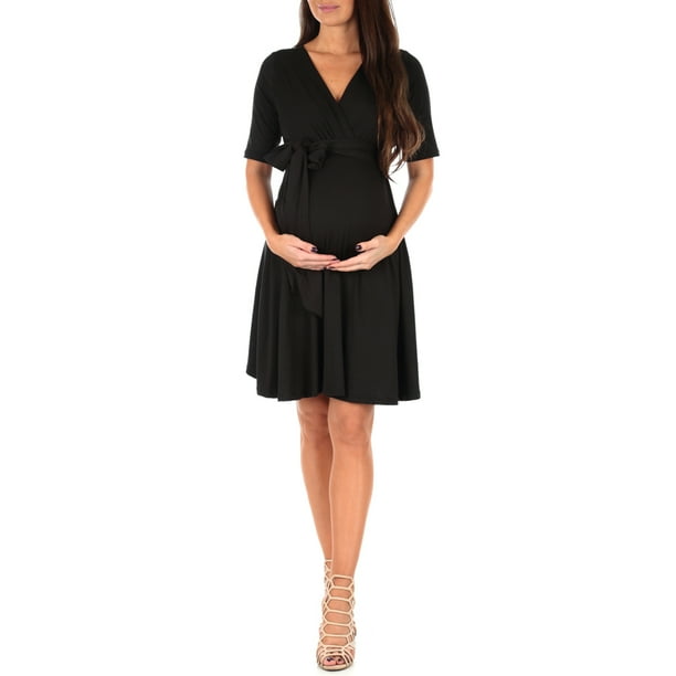 Womens Maternity Wrap Dress Midi Length with Waist Belt